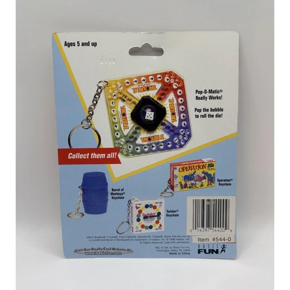 Mini Trouble Game Keychain by Basic Fun 1996‎ Really Works! New Factory Sealed